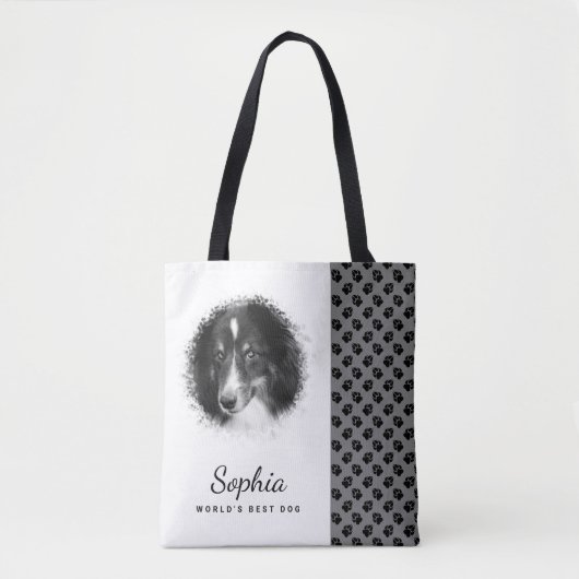 Aangepaste huisdierfoto & Zwarte poten op grijs & Tote Bag (Voorkant)
