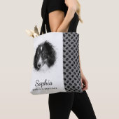 Aangepaste huisdierfoto & Zwarte poten op grijs & Tote Bag (Dichtbij)