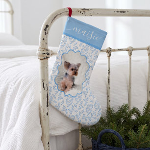Aangepaste huisdierhond kat foto elegante vintage kleine kerstsok