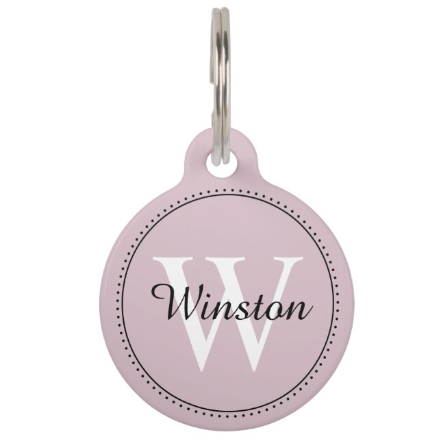 Aangepaste huisdiernaam Blush Roze Witte Monogram Huisdierpenning (Voorkant)