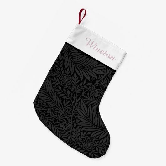 Aangepaste huisdiernaam Zwart bloemmotief Blush Ro Kleine Kerstsok (Voorkant (Hangend))