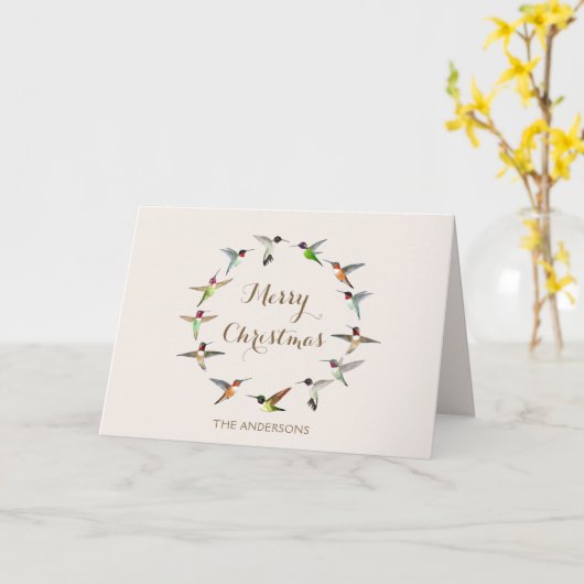 Aangepaste Hummingbird Christmas Kaart (Gele Bloem)