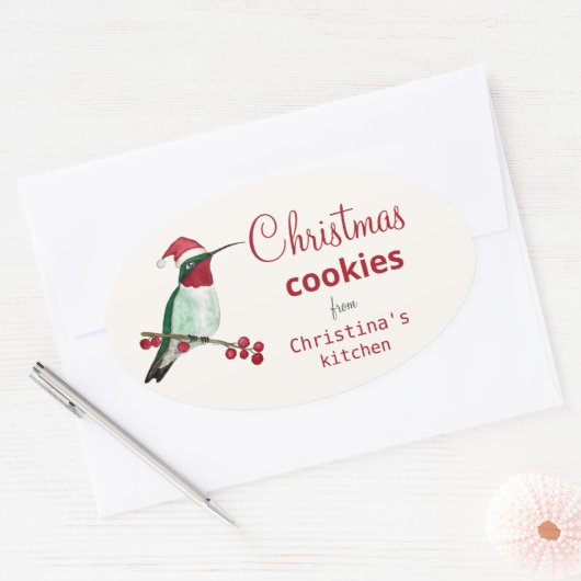 Aangepaste Hummingbird Kerstkoekjes Ovale Sticker (Envelop)
