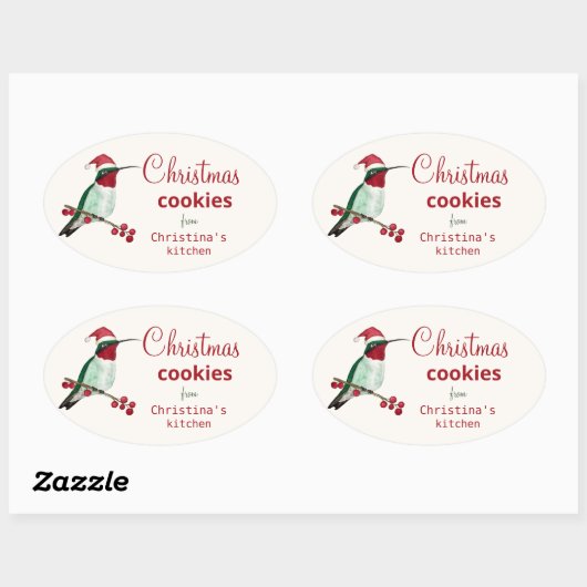Aangepaste Hummingbird Kerstkoekjes Ovale Sticker (Vel)