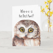 Aangepaste Humor voor beste tante Cute Owl Kaart (Gele Bloem)