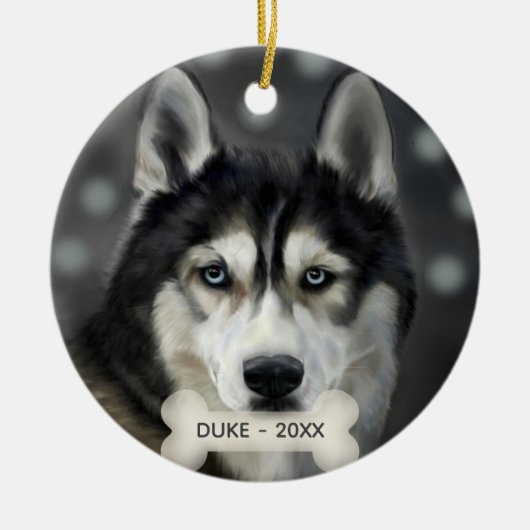 Aangepaste Husky-hondenfoto Keramisch Ornament (Voorkant)