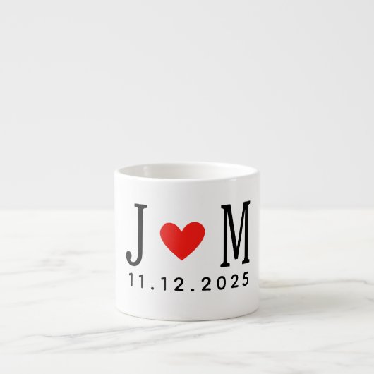 Aangepaste huwelijks Koppel Naam Datum Rood Liefde Espresso Kop (Voorkant)