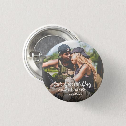 Aangepaste huwelijksdag Foto Button (Voorkant /achterkant)