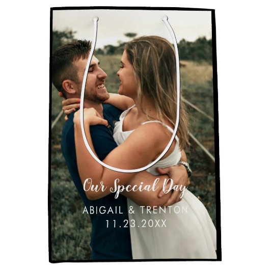 Aangepaste huwelijksdag foto medium cadeauzakje (Voorkant)