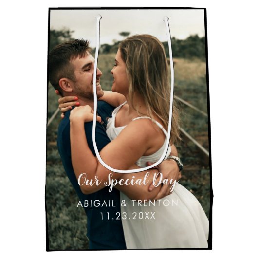 Aangepaste huwelijksdag foto medium cadeauzakje (Achterkant)