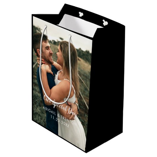 Aangepaste huwelijksdag foto medium cadeauzakje (Achterkant Gekanteld)