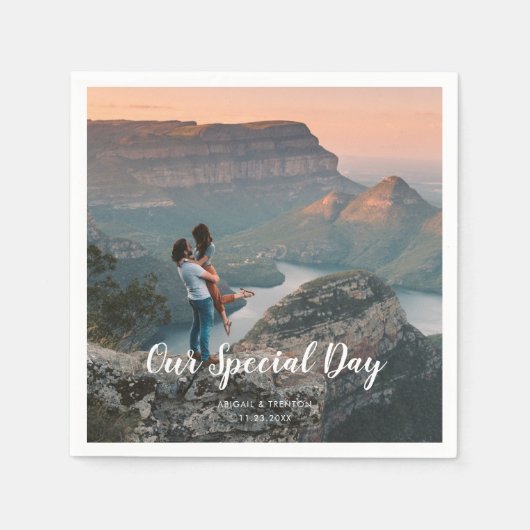 Aangepaste huwelijksdag foto servet (Voorkant)