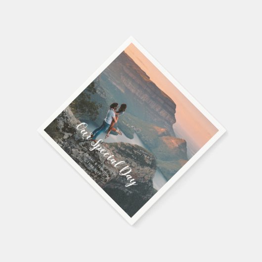 Aangepaste huwelijksdag foto servet (Hoek)