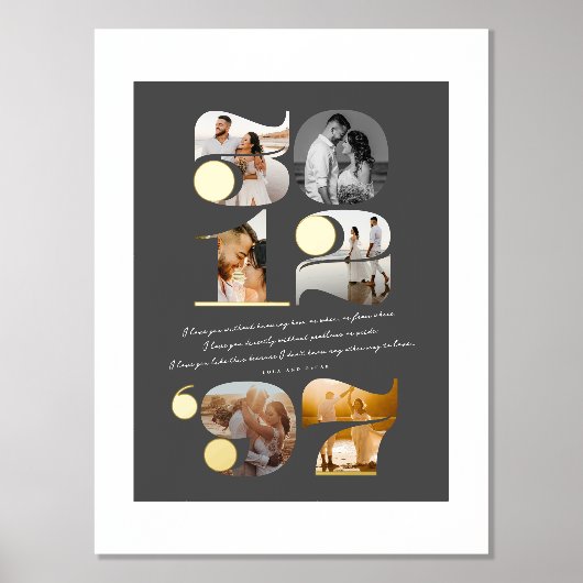 Aangepaste huwelijksdatum en liefdesquote Modern S Folie Afdrukken (Voorkant)