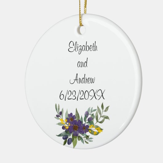 Aangepaste huwelijksdatum Paarse geel Keramisch Ornament (Links)