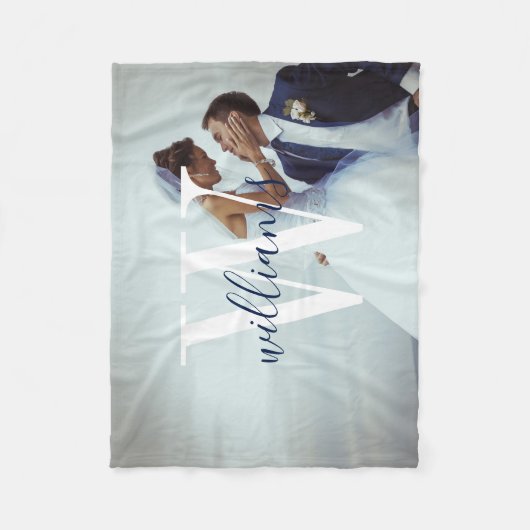 Aangepaste huwelijksfoto en monogram fleece deken (Voorkant)