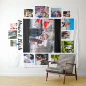 Aangepaste huwelijksjubileum 15 foto-collage wandkleed (In Situ (horizontaal))