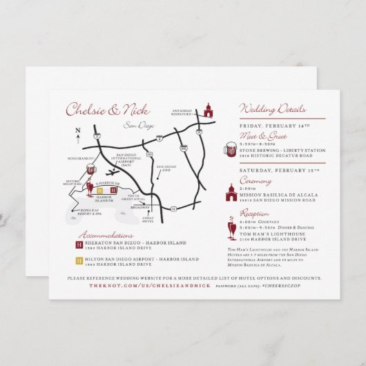 Aangepaste huwelijkskaarten ontworpen voor u informatiekaartje (Voorkant / Achterkant)