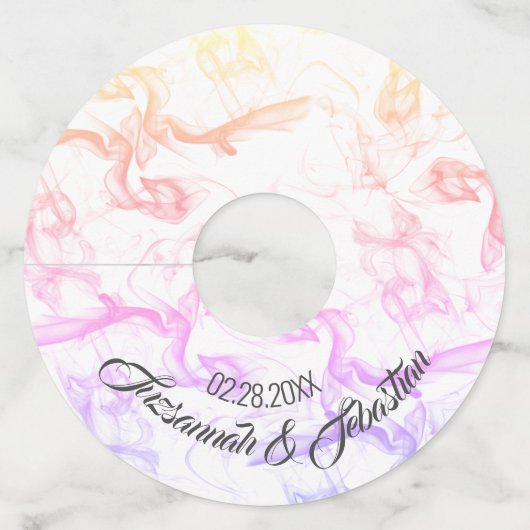 Aangepaste huwelijksnaam datum Kleurrijke nevelige Wijnglaslabel (Voorkant)