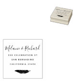 Aangepaste huwelijksnamen Elegant Script & Feather Rubberstempel (Gestempeld)