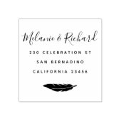 Aangepaste huwelijksnamen Elegant Script & Feather Rubberstempel (Afrduk)