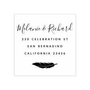 Aangepaste huwelijksnamen Elegant Script & Feather Rubberstempel