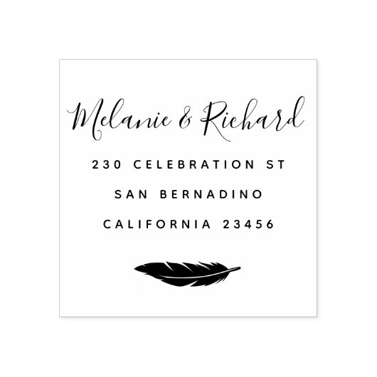 Aangepaste huwelijksnamen Elegant Script & Feather Rubberstempel (Afrduk)
