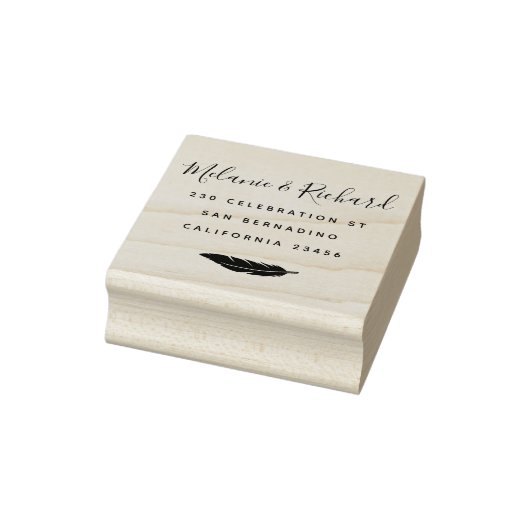 Aangepaste huwelijksnamen Elegant Script & Feather Rubberstempel (Stempel)