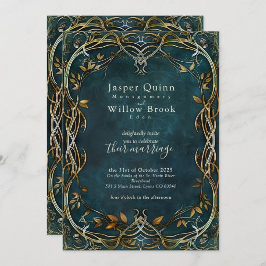 Aangepaste huwelijksuitnodiging - Fantasy Menu (Voorkant / Achterkant)