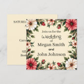 Aangepaste huwelijksuitnodiging met elegante roze kaart (Voorkant / Achterkant)