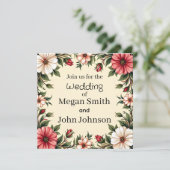 Aangepaste huwelijksuitnodiging met elegante roze kaart (Staand voorkant)