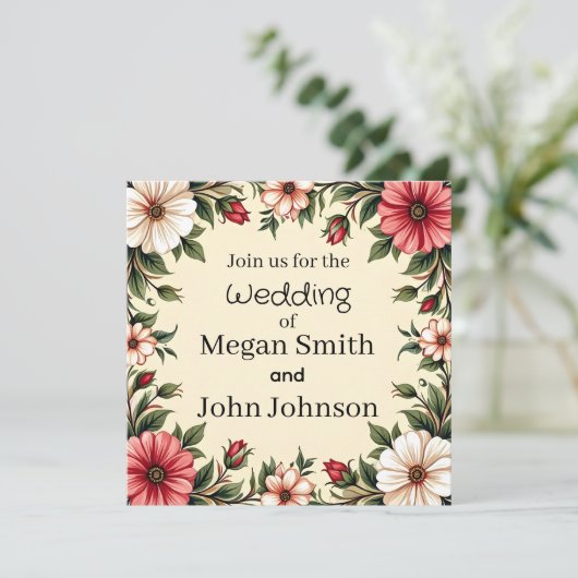 Aangepaste huwelijksuitnodiging met elegante roze kaart (Staand voorkant)