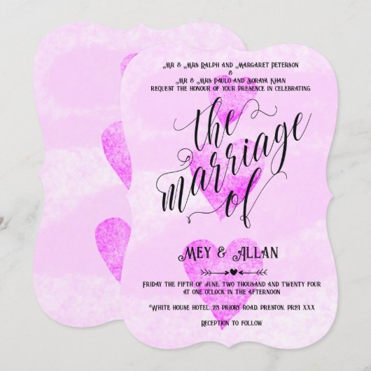 Aangepaste huwelijksuitnodiging traditionele harte kaart (Voorkant / Achterkant)