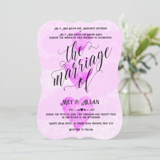 Aangepaste huwelijksuitnodiging traditionele harte kaart (Staand voorkant)