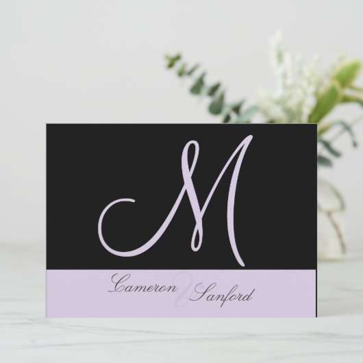 Aangepaste huwelijksuitnodigingen Monogram/lila Kaart (Staand voorkant)
