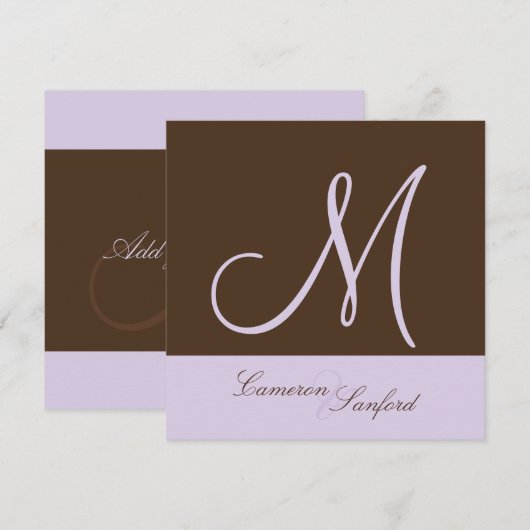 Aangepaste huwelijksuitnodigingen Monogram/lila Kaart (Voorkant / Achterkant)