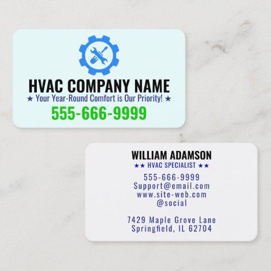 Aangepaste HVAC Logo & Slogan voor Verwarming en K Visitekaartje (Voorkant / Achterkant)