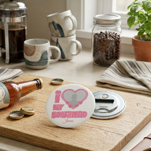 Aangepaste I Love My Boyfriend – Voeg Foto & Naam Button Flesopener