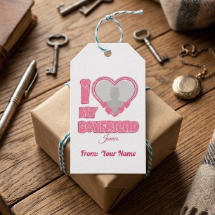 Aangepaste I Love My Boyfriend – Voeg foto & naam Cadeaulabel