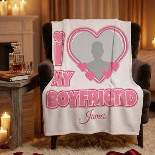Aangepaste I Love My Boyfriend – Voeg Foto & Naam  Fleece Deken