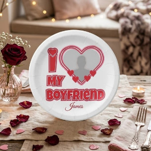 Aangepaste I Love My Boyfriend – Voeg foto & naam Papieren Bordje