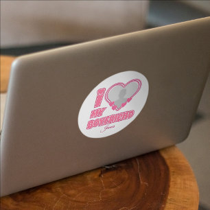 Aangepaste I Love My Boyfriend – Voeg foto & naam  Ronde Sticker