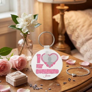 Aangepaste I Love My Boyfriend – Voeg foto & naam  Sleutelhanger