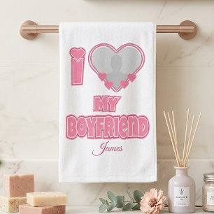 Aangepaste I Love My Boyfriend – Voeg Foto & Naam Theedoek
