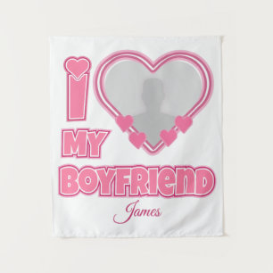 Aangepaste I Love My Boyfriend – Voeg Foto & Naam Wandkleed