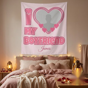 Aangepaste I Love My Boyfriend – Voeg Foto & Naam  Wandkleed