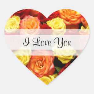 Aangepaste "I Love You" Geel/Rood/Oranje Rozen Hart Sticker