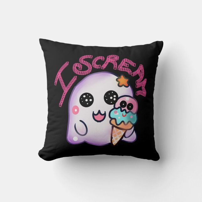 Aangepaste "I Scream" Geest met IJshoorn Kunst Kussen (Voorkant)
