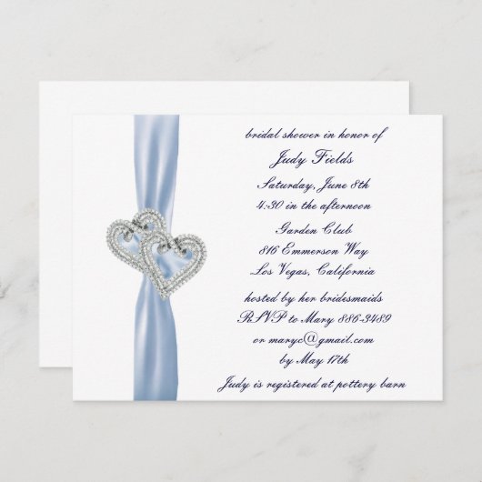Aangepaste Ice Blue Hearts bruids douche uitnodigi Kaart (Voorkant / Achterkant)