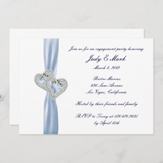 Aangepaste Ice Blue Hearts Engagement Party uitnod Kaart (Voorkant / Achterkant)